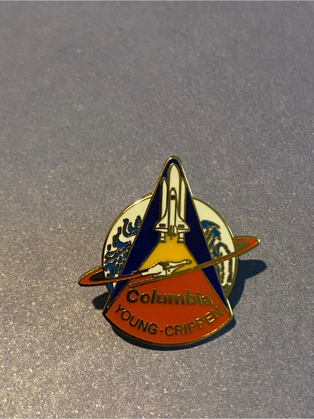 Columbia Space Shuttle Commemorative Pin - Blue & Orange